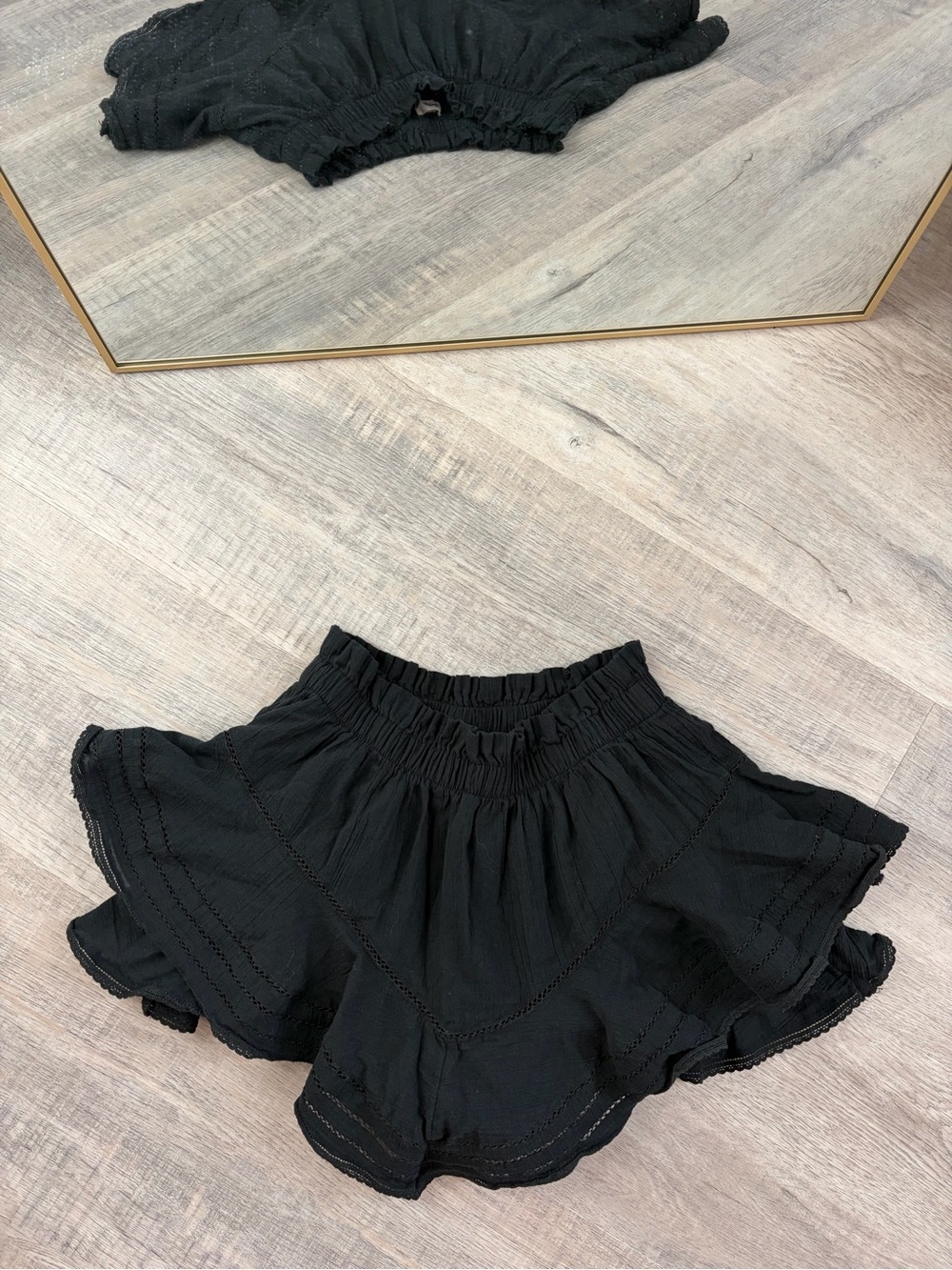 Aerie Rock 'N Ruffle Skort Black Eyelet Lace Trim - Size XS